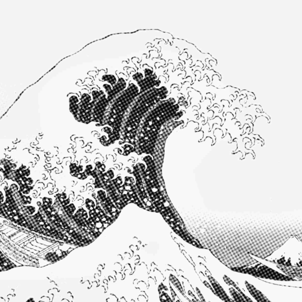 Arte baseada na gravura "A Grande Onda de Kanagawa", de 1831