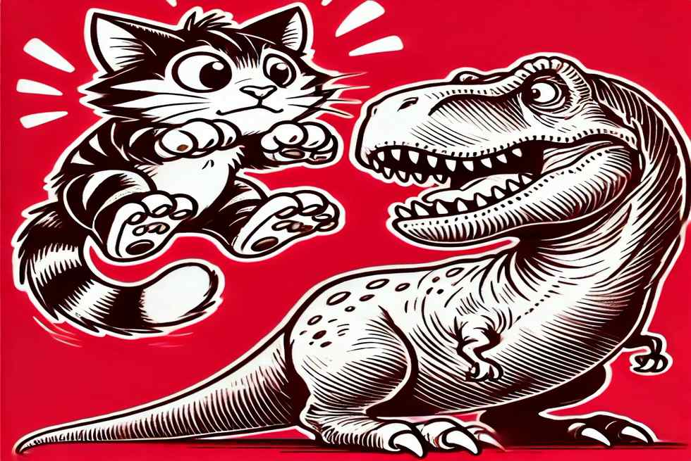 gato e dinossauro