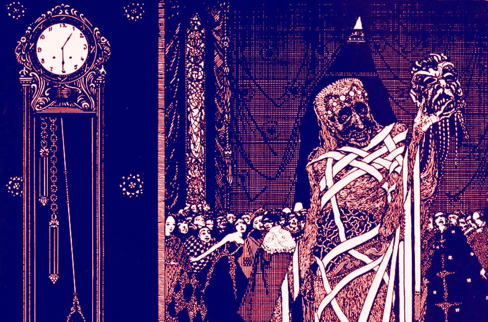 Arte sobre ilustração de Harry Clarke para A Máscara da Morte Rubra